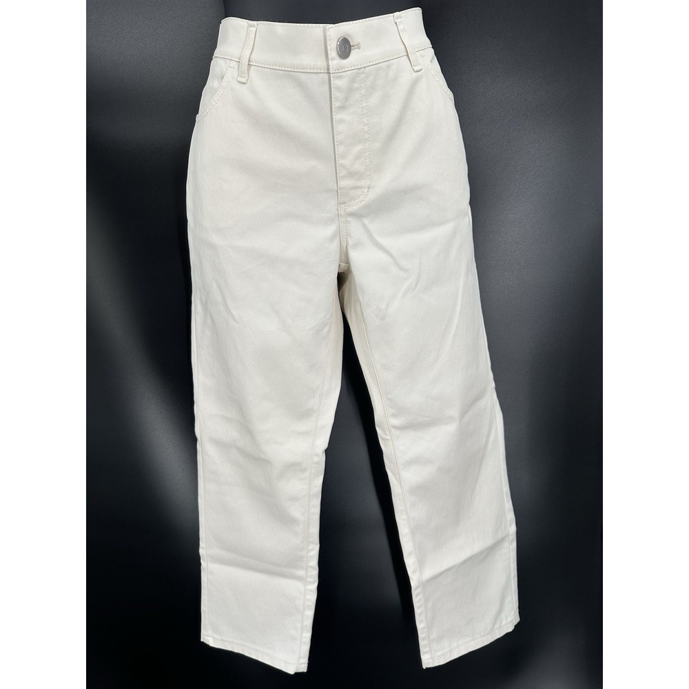 Lafayette 148 Thompson Jeans Mid Rise Cotton Stretch Straight Ivory Women's Sz 2